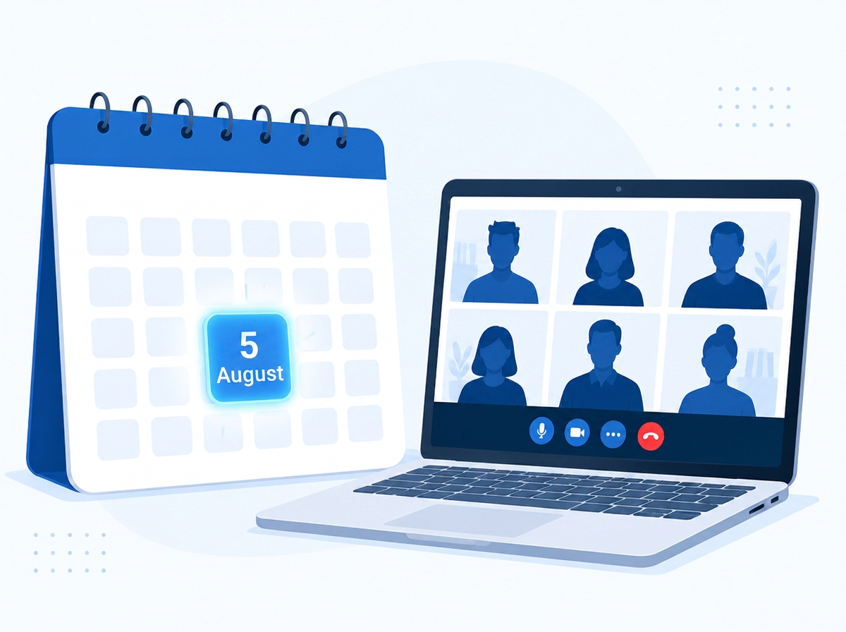 Pre-conference online session illustration with calendar and video call