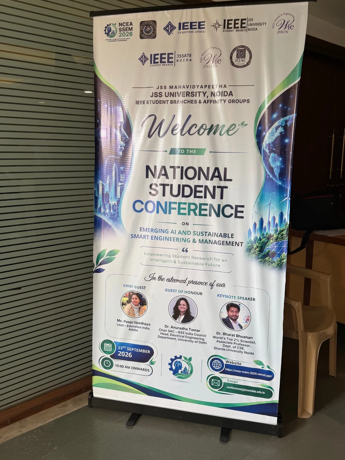 The conference welcome standee at the venue entrance